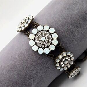 Sweet Lola Bronzetone Bracelet‎ with Rhinestones and Milky Opal Colored Gems